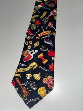 Museum Artifacts Silk Italian Food Print Tie